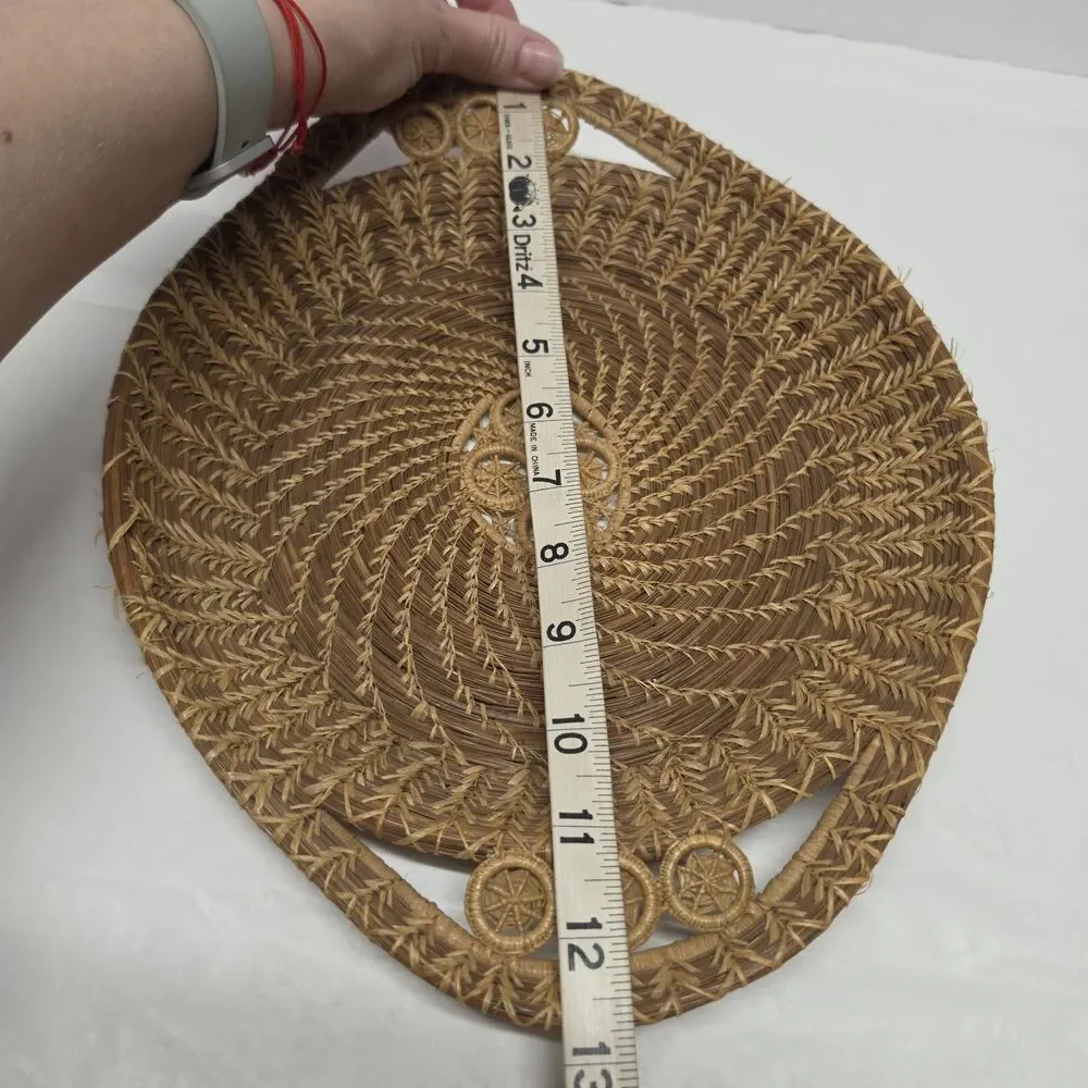 Handwoven Seminole Pine Needle & Raffia Decorative Basket 12.5in Native American